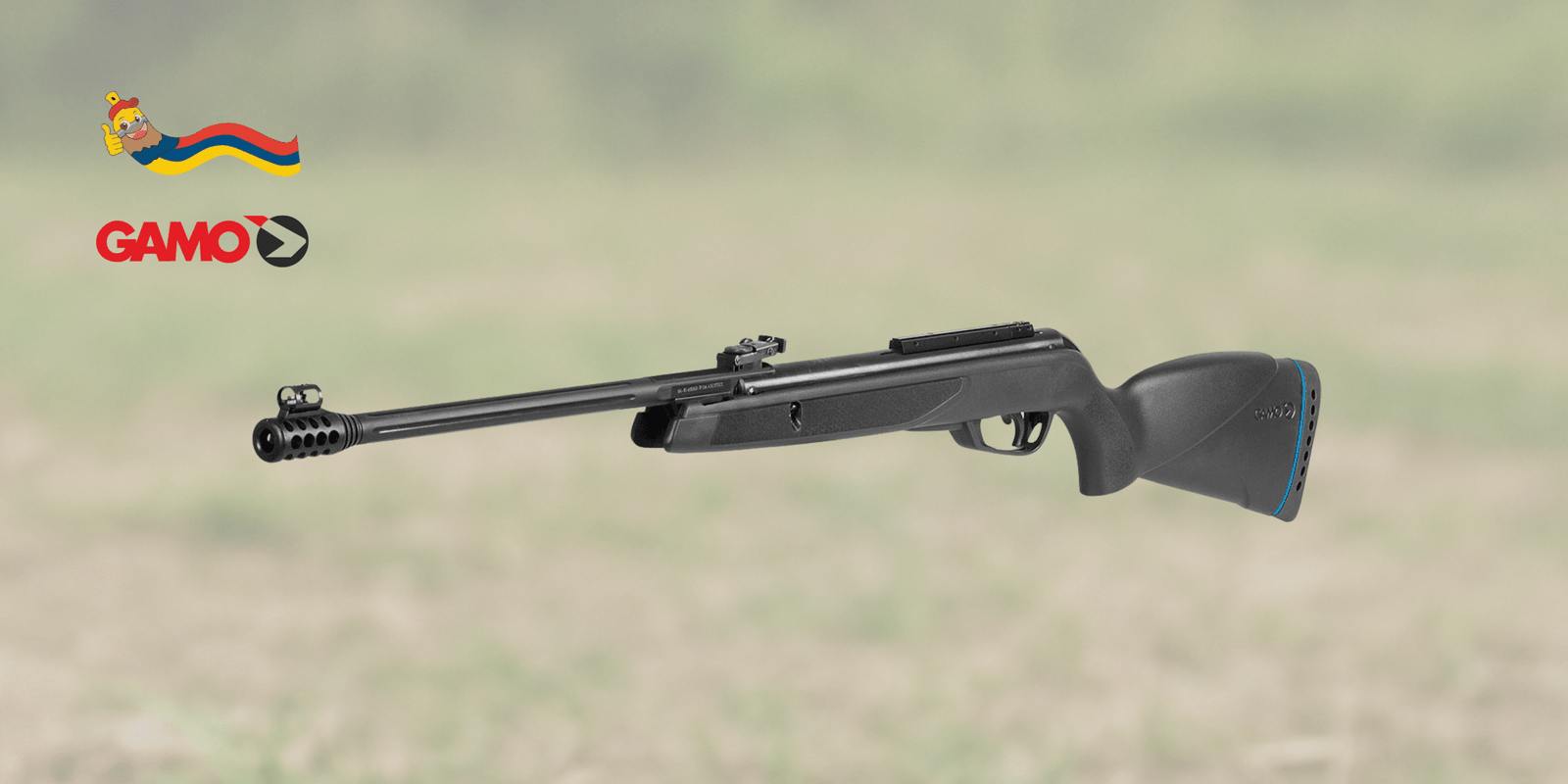 Imagen del Black Bear IGT sobre fondo de campo rifle de largo alcance black bear gamo