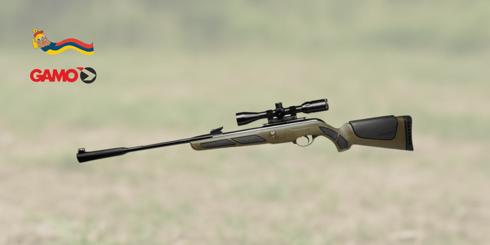 Imagen del Bone Collector sobre fondo de campo rifle deportivo bone collector gamo potencia
